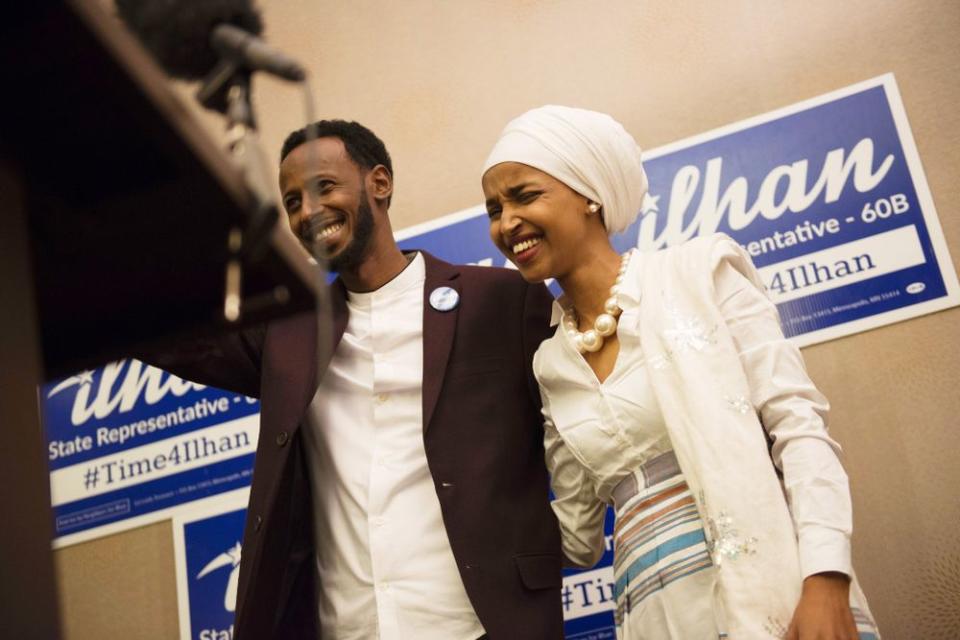 From left: Ahmed Hirisi and Minnesota Rep. Ilhan Omar in 2016 | STEPHEN MATUREN/AFP/Getty