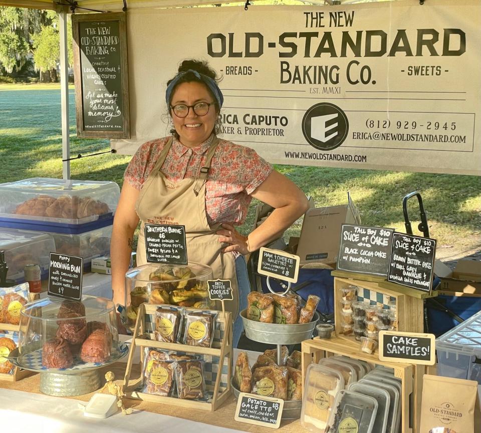 Erica Caputo stands at The New Old-Standard Bakery booth at Saturday Market in Forsyth Park. With her business, she has been a regular vendor since January 2023 because of her participation in the Community Cultivations Marketplace program.