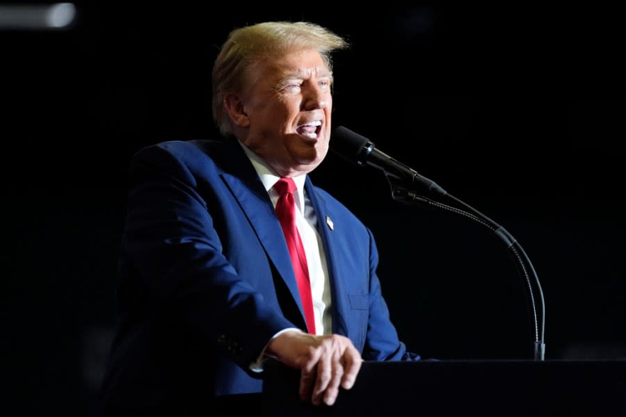 Republican presidential candidate former President Donald Trump speaks at a campaign rally Saturday, March 2, 2024, in Greensboro, N.C. (AP Photo/Chris Carlson)