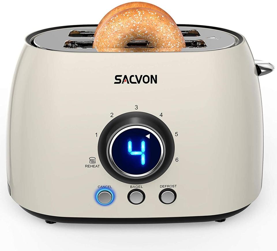 SACVON Stainless Steel Bagel 2-Slice Toaster, Cream