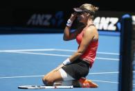 Tennis - Australian Open - Melbourne Park, Melbourne, Australia - 25/1/17 Croatia's Mirjana Lucic-Baroni celebrates winning her Women's singles quarter-final match against Czech Republic's Karolina Pliskova. REUTERS/Issei Kato