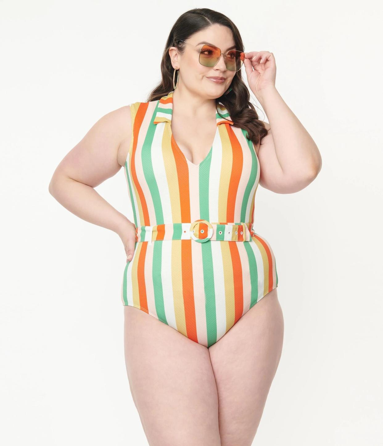 Kingdom & State Plus Size Multi Stripe One Piece Swimsuit