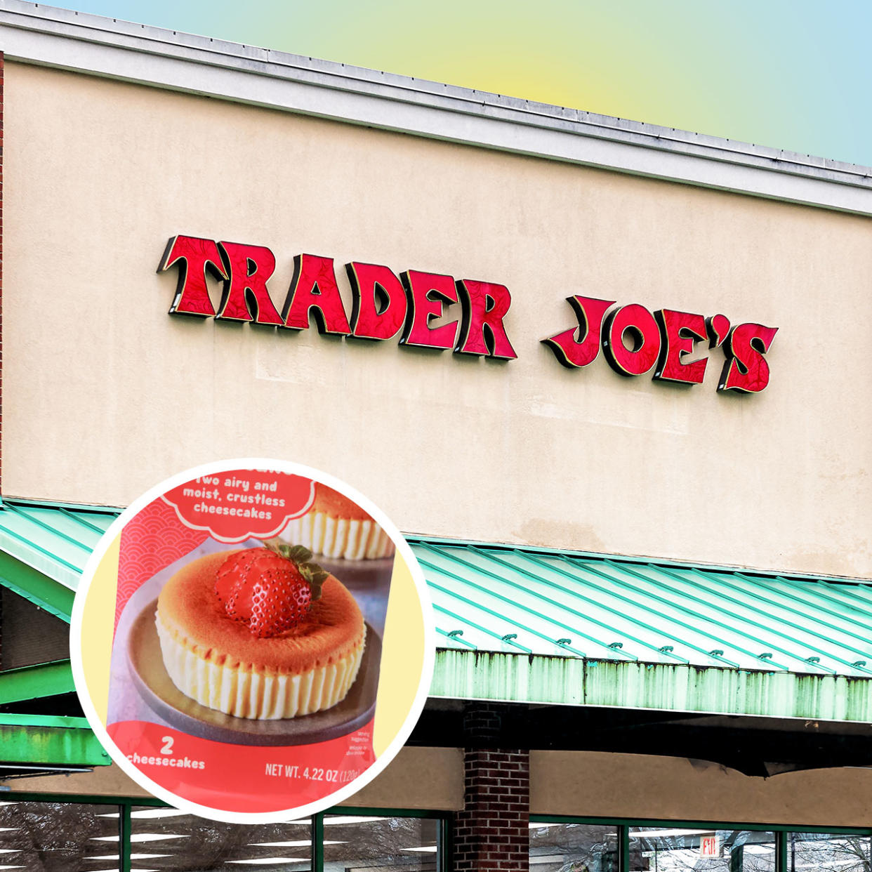 trader joes store with japanese souffle cheesecake in bubble