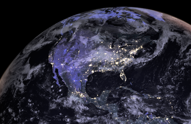 Satellite view of North America at night
