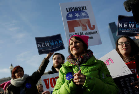 Illinois' 3rd Congressional District candidate for Congress, Marie Newman, attends the Women's March in Chicago, Illinois, U.S., January 20, 2018. Picture taken January 20, 2018. REUTERS/Joshua Lott