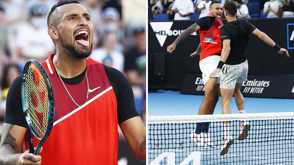 Nick Kyrgios and Thanasi Kokkinakis defeated top seeds Nikola Mektic and Mate Pavic in the Australian Open men's doubles.