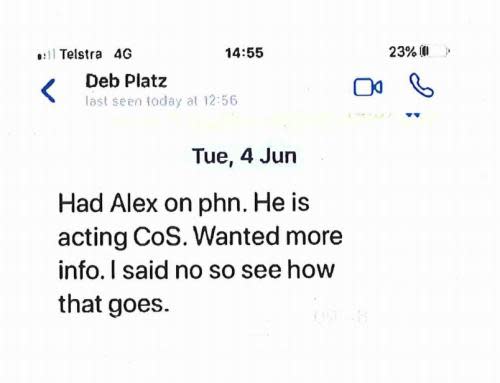 WhatsApp message between AFP officers Debbie Platz and Neil Gaughan