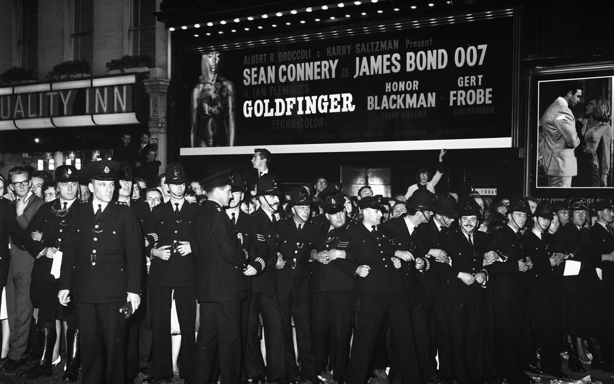 Chaotic scenes at the London premiere of Goldfinger, on September 7 1964