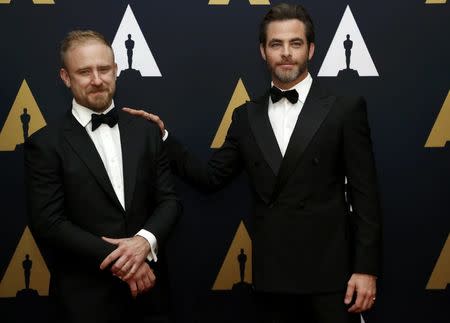 Actors Ben Foster (L) and Chris Pine arrive at the 8th Annual Governors Awards in Los Angeles, California, U.S., November 12, 2016. REUTERS/Mario Anzuoni