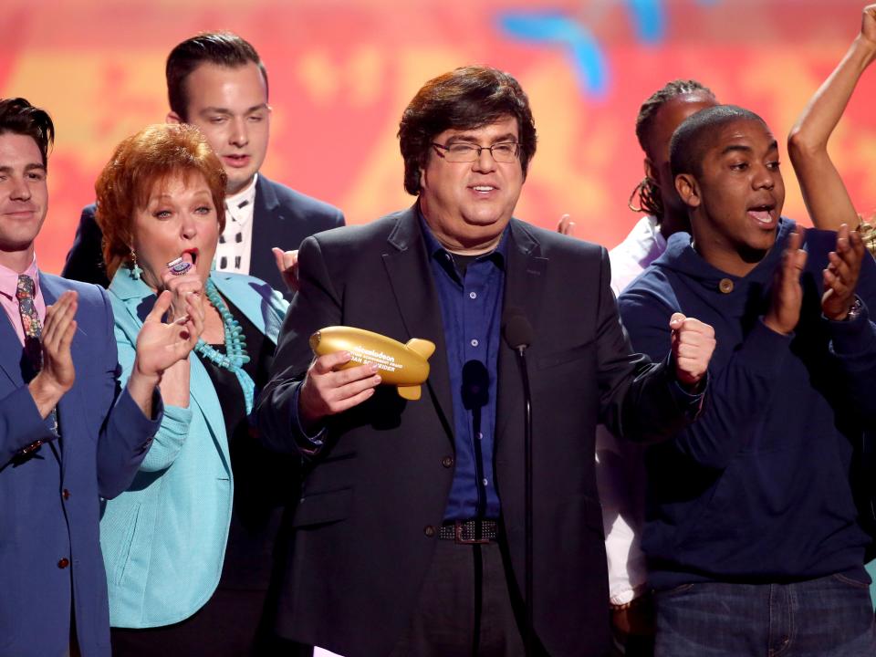 Dan Schneider accepts the lifetime achievement award at the 27th annual Kids' Choice Awards at the Galen Center on Saturday, March 29, 2014, in Los Angeles.