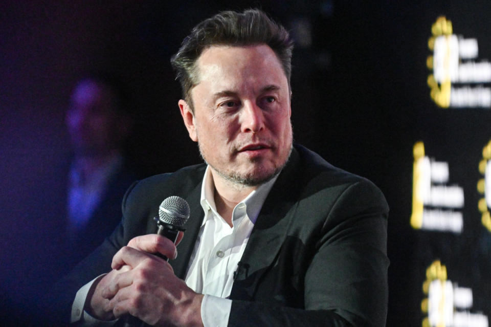 Elon Musk, CEO of X (formerly known as Twitter) speaks during a live interview with Ben Shapiro at the symposium on fighting antisemitism in Krakow, Poland, on Jan. 22, 2024.<p>Anadolu/Getty Images</p>