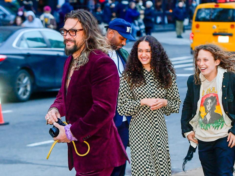 Jason Momoa with his children Lola and Nakoa-Wolf at "The Batman" premiere in New York City on March 1.