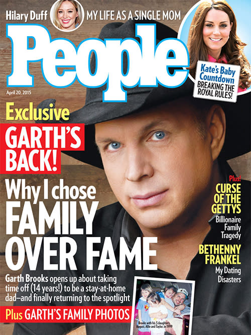 Garth Brooks definitely doesn't regret retiring from music in 2000 to raise his three daughters Taylor, 22, August, 20, and Allie, 18, from his first marriage to Sandy Mahl. In a new interview with <em>People</em>, the 53-year-old country superstar explains his big -- and rare -- decision to walk away from the spotlight. Following his split from Mahl in 2000, he and his daughters lived in a one-bathroom bunkhouse on his ranch in Oklahoma. "People said, 'How could you walk away from music?'" he recalls. "But being a dad -- there's nothing that can touch that." PHOTOS: Stars Share Pics of Their Cute Kids PEOPLE Garth admits that at first, he "didn't know" his own kids. "I'd just stare at them," he says. "I knew their sweet faces and their dispositions. But I didn't know who they were." But that changed when he started engaging in familiar parenting activities like packing school lunches, doing chores and participating in after-school activities. "The dads across the soccer field looked at me as a dad just like them," he says. "And I was very grateful." But now that his kids have all graduated from high school, Garth has more time to get back to the music. His latest album, <em>Man Against Machine</em>, is already certified platinum. "Our statement has always been the same: We got one baby left in high school and then we'll figure out what's left for me and Ms. Yearwood," he told ET's Nancy O'Dell in November 2013 about his future plans for he and his wife, fellow country star Trisha Yearwood. A year later last November, he became visibly choked up while speaking about the years spent raising their daughters in a press conference announcing his big comeback: "I found my purpose for the rest of my life," he said. VIDEO: Hunter Hayes Teases Garth Brooks Collaboration Watch the video below to hear him dish to ET on his new music, as well as his touching surprise for Teresa Shaw, a fan battling cancer.