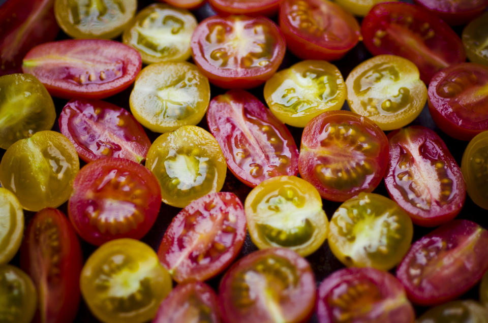 Sliced cherry tomatoes.