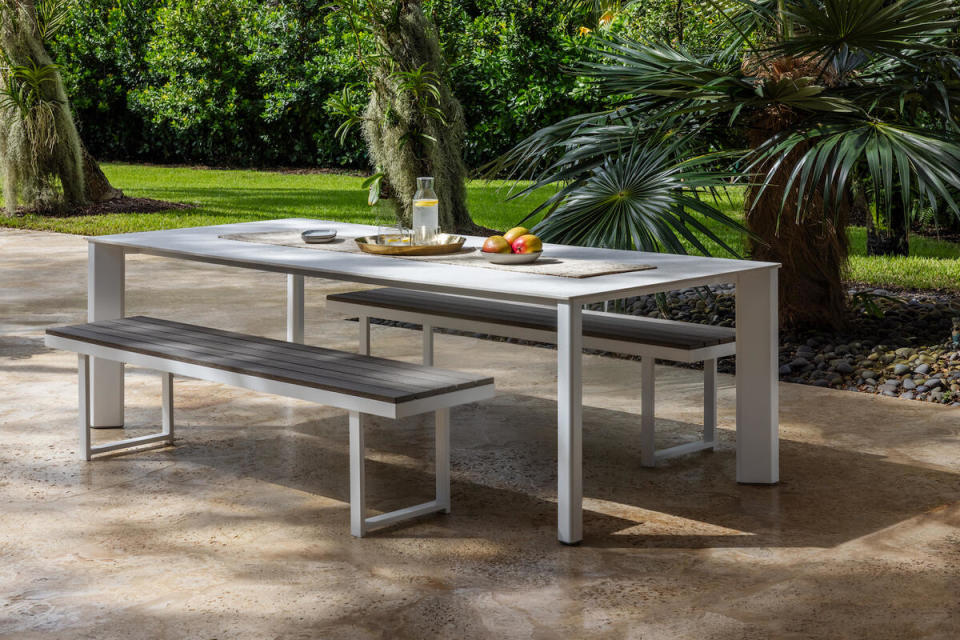 Pavilion’s Southpoint dining table with Limestone Pietra top