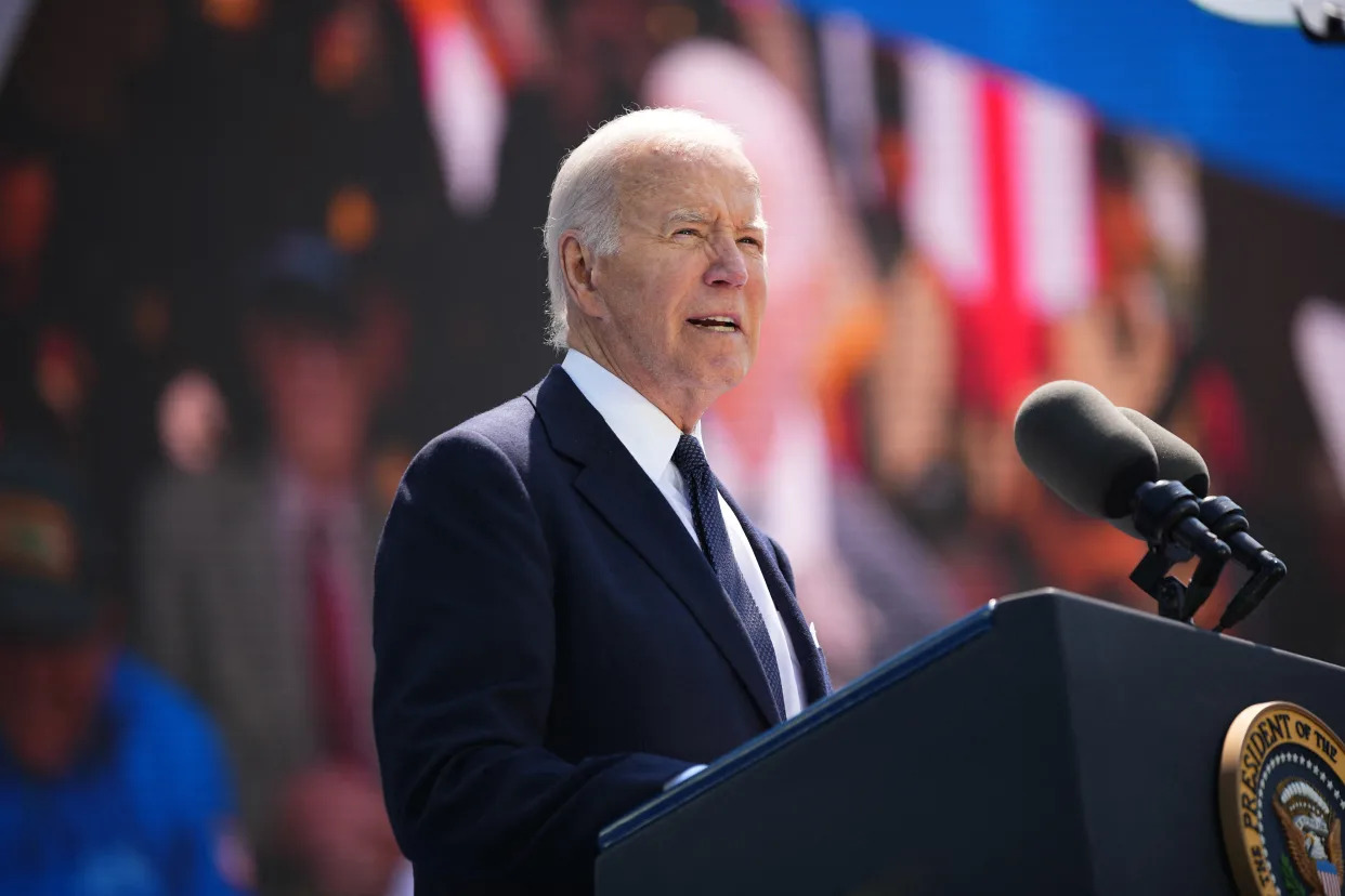 President Biden delivers a speech during the U.S. ceremony marking the 80th anniversary of D-Day in Colleville-sur-Mer, France.