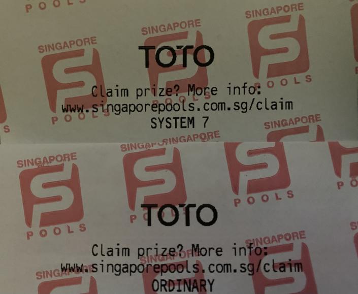 Singapore Pools Toto tickets. (PHOTO: Yahoo News Singapore)