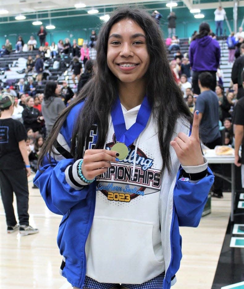 Excelsior’s Itzel Padilla captured the 126-pound title at the CIF-Southern Section Central Division girls wrestling tournament, held at Canyon Springs High School, on Saturday.