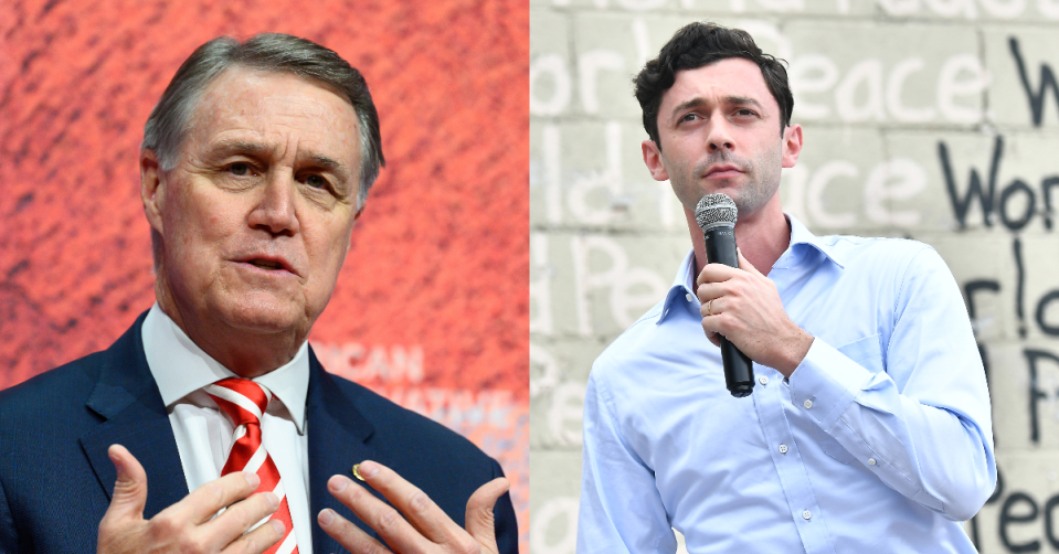 Republican Senator David Perdue of Georgia and opponent Jon Ossoff. / Credit: (left) Michael Brochstein/SOPA Images/LightRocket via Getty Images and (right) Paras Griffin/Getty Images