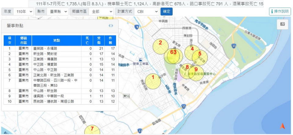 圖／2021年台東縣肇事熱點。