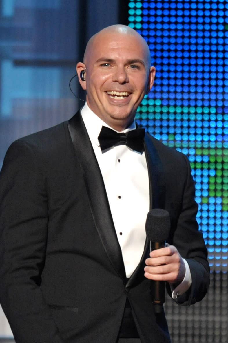 Host Pitbull speaks on stage at the American Music Awards at the Nokia Theatre L.A. Live on Sunday, Nov. 24, 2013, in Los Angeles. (Photo by John Shearer/Invision/AP)