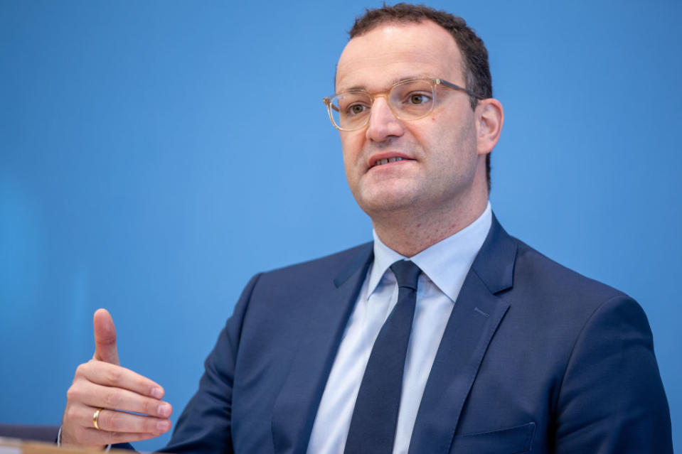 BERLIN, GERMANY - SEPTEMBER 08: German Health Minister Jens Spahn speaks to the media about Germany's ongoing vaccination campaign during the novel coronavirus pandemic on September 8, 2021 in Berlin, Germany. While approximately 62% of people in Germany are now fully vaccinated, new vaccination rates have slowed and authorities are struggling to convince more people to still get vaccinated. (Photo by Andreas Gora - Pool/Getty Images)