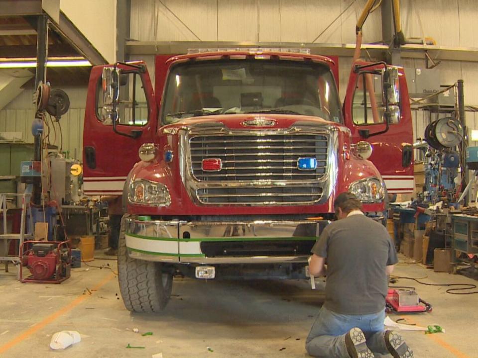 Metalfab Fire Trucks operates in Centreville, a village of about 550 people in western New Brunswick, but it supplies trucks to fire halls around the Atlantic region. (Edwin Hunter/CBC - image credit)