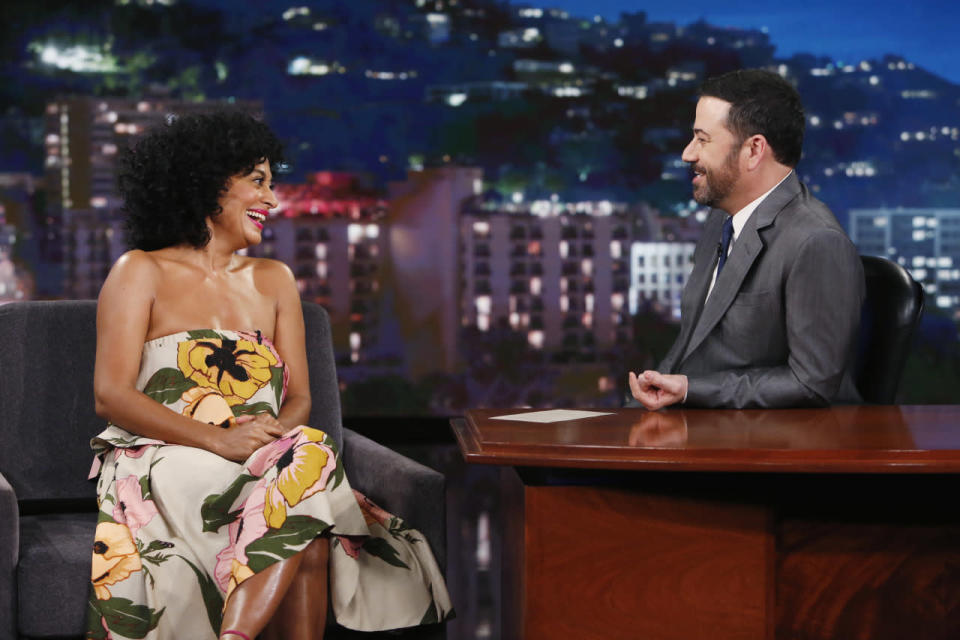 Tracee Ellis Ross channeled her inner hippie for a visit to ‘Jimmy Kimmel Live’ on Nov. 16, 2016