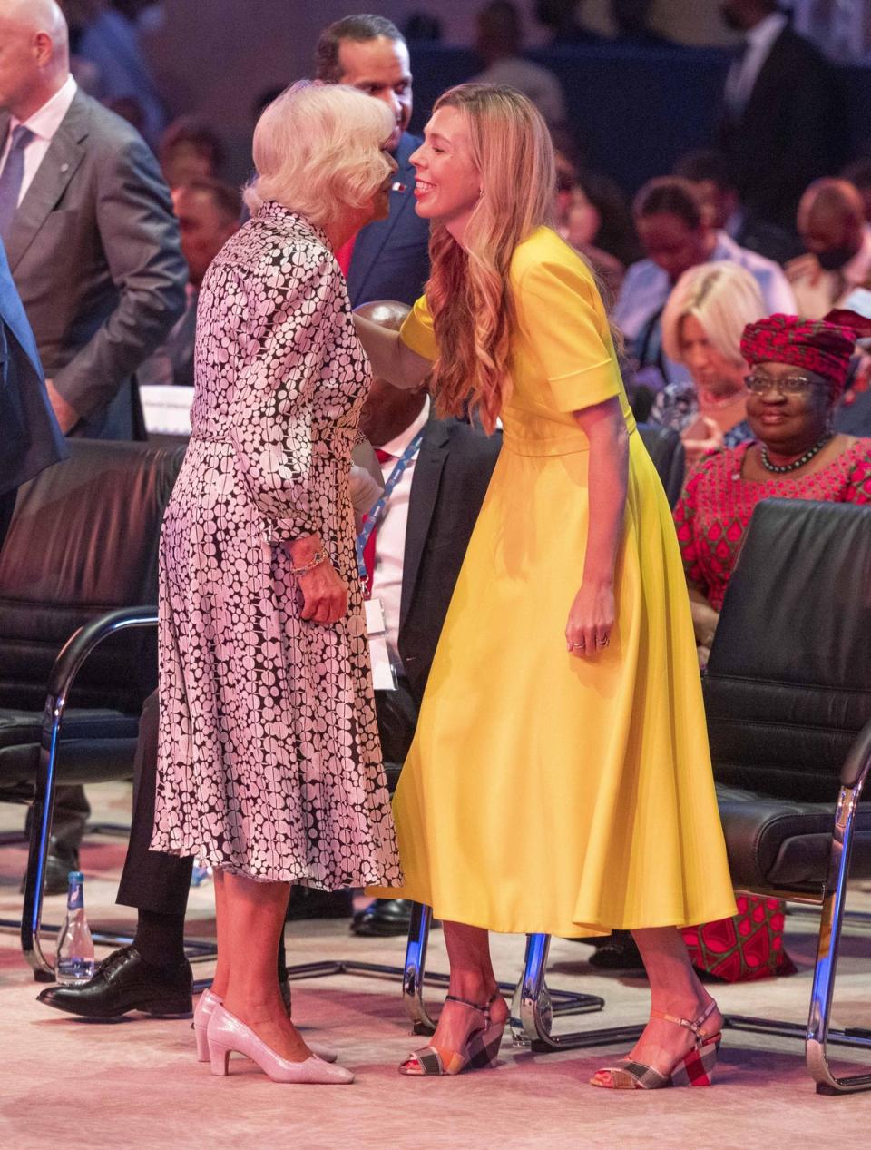 The Duchess of Cornwall and Carrie Johnson met in Rwanda as the latter’s husband faced another electoral defeat at home (PA Wire)