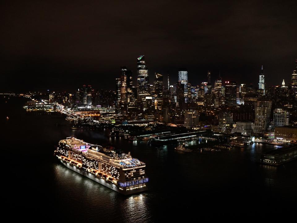 A MSC cruise ship sailing at sea