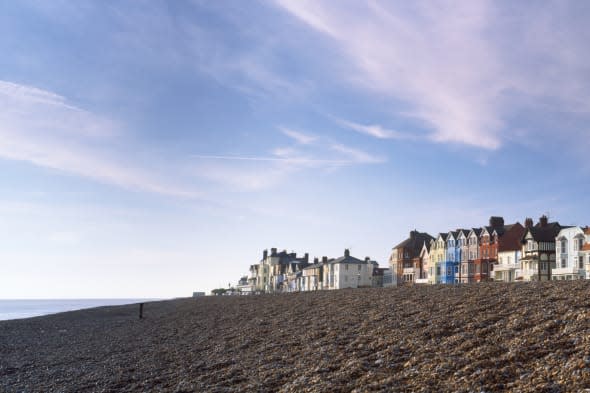 Houses on the beach, Shingle Beach, Aldeburgh, Suffolk, England