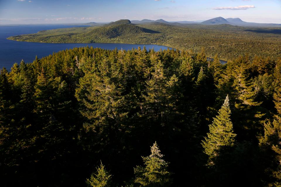 FILE - The forest surrounds Moosehead Lake near Rockwood, Maine, on July 28, 2017. Maine officials are close to finalizing a land use agreement that supporters say would protect one of the most rural corners of the country from overdevelopment.