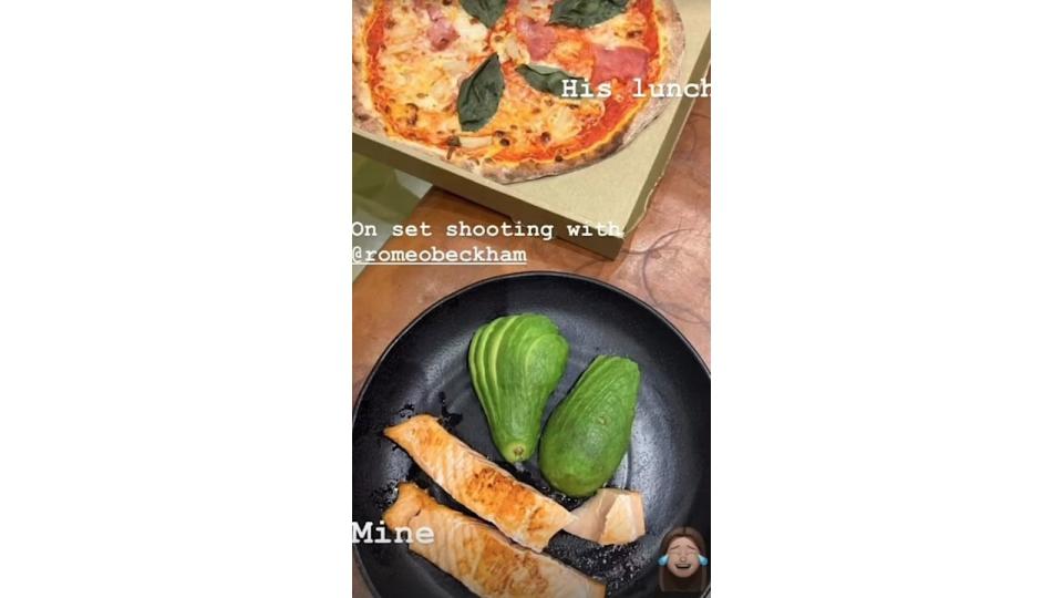 Victoria Beckham showing off her salmon and avocado lunch compared to son Romeo 