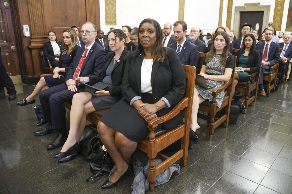 Letitia James, the New York attorney general, appears in court for former President Donald Trump's civil fraud trial on Monday, Oct 2, 2023. / Credit: Jefferson Siegel/Pool Photo via AP