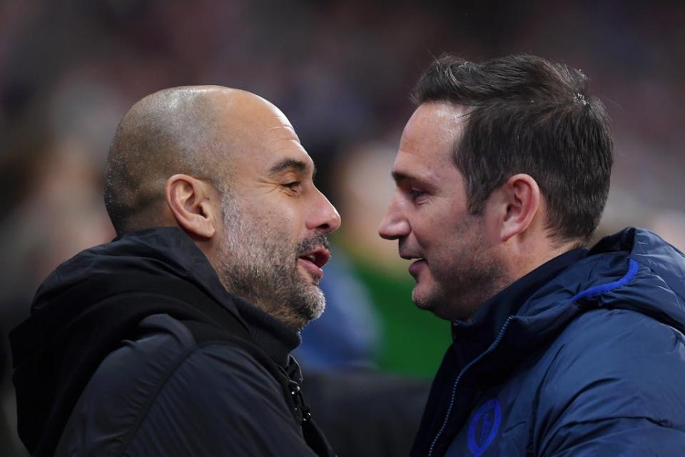 Frank Lampard embraces Pep Guardiola (Getty)