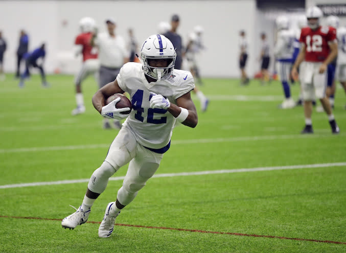 Indianapolis Colts rookie Nyheim Hines could be this year’s Chris Thompson in PPR impact terms. (AP Photo/Darron Cummings)