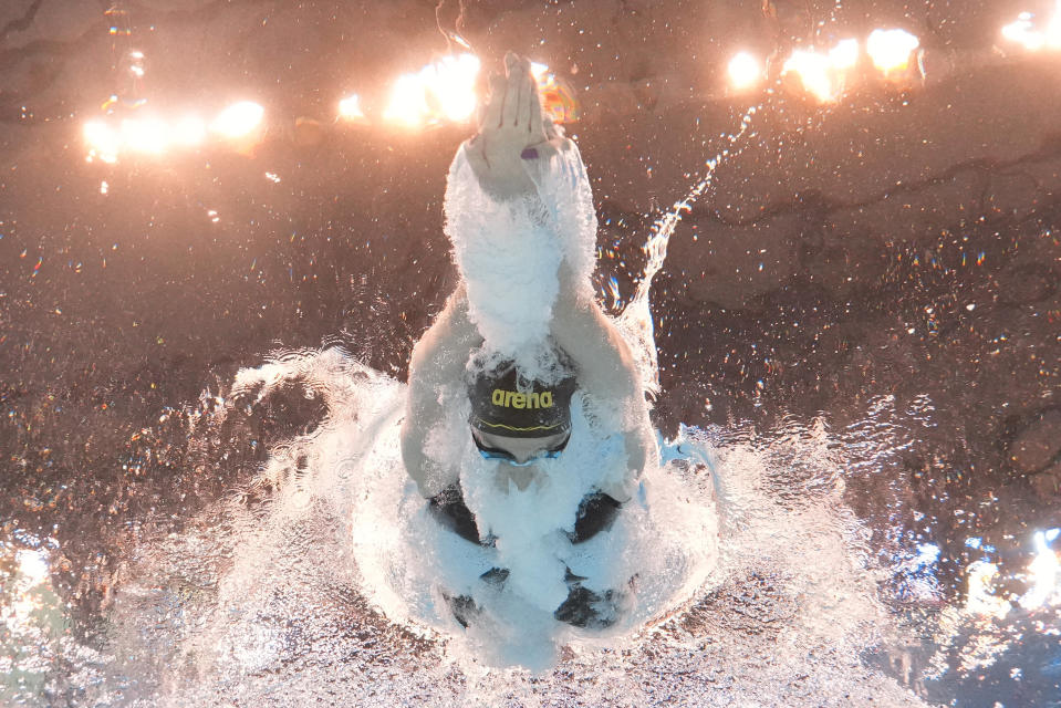 Marrit Steenbergen of the Netherlands competes in the women's 100-meter freestyle heat at the World Aquatics Championships in Doha, Qatar, Thursday, Feb. 15, 2024. (AP Photo/Lee Jin-man)