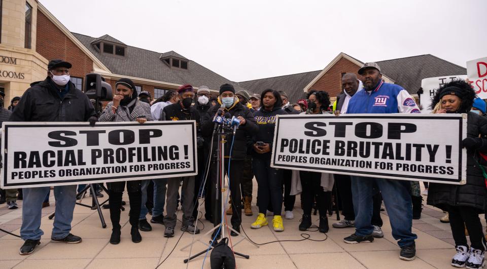Civil rights activists held a press conference outside the Bridgewater Police Department last year chanting "I am Kye!"