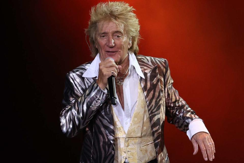 <p>Dave Simpson/WireImage</p> Rod Stewart performs in New Zealand in April 2023