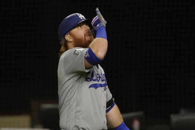 Pine tar stains the back of Los Angeles Dodgers third baseman