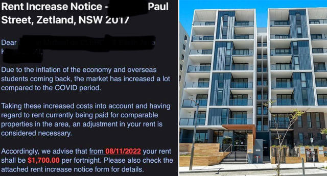 The Sydney tenant said she received an email to say her rent would increase by $440 a fortnight to $1,700. Source: Facebook/Getty