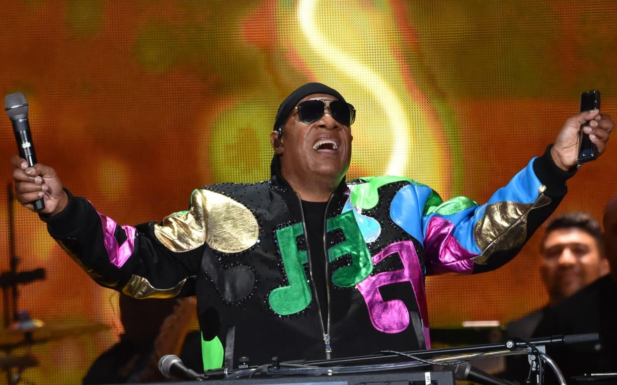 Stevie Wonder performing at Barclaycard British Summer Time in London's Hyde Park on Saturday - Lester Cohen/Wonder Productions