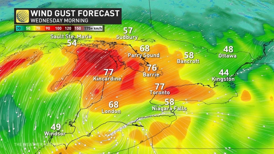 Ontario winds Wed AM