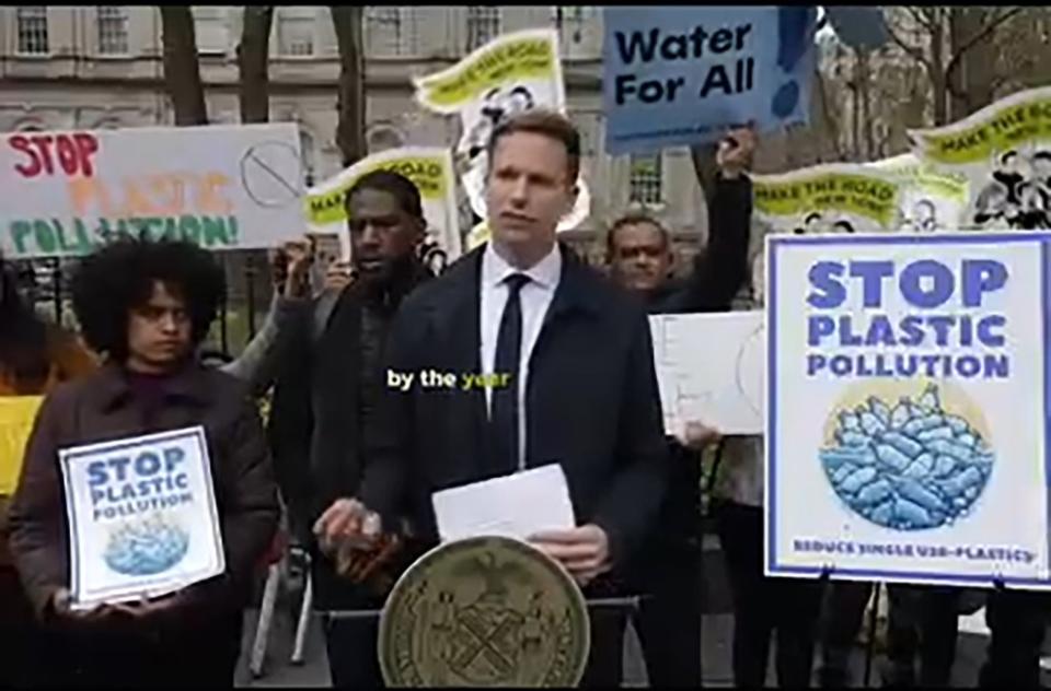 New legislation by environmentalist Councilman Erik Bottcher (D-Manhattan) would prohibit NYC agencies from buying their water in single-use plastic bottles that are under a gallon except in an emergency. instagram/ebottcher