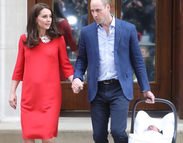 The parents left the hospital just seven hours after Kate gave birth. Source: Getty Images