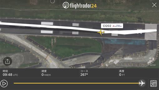 透過航班雷達Flightradar24紀錄，國籍航空A330差點衝出跑道。（圖／翻攝自Flightradar24）