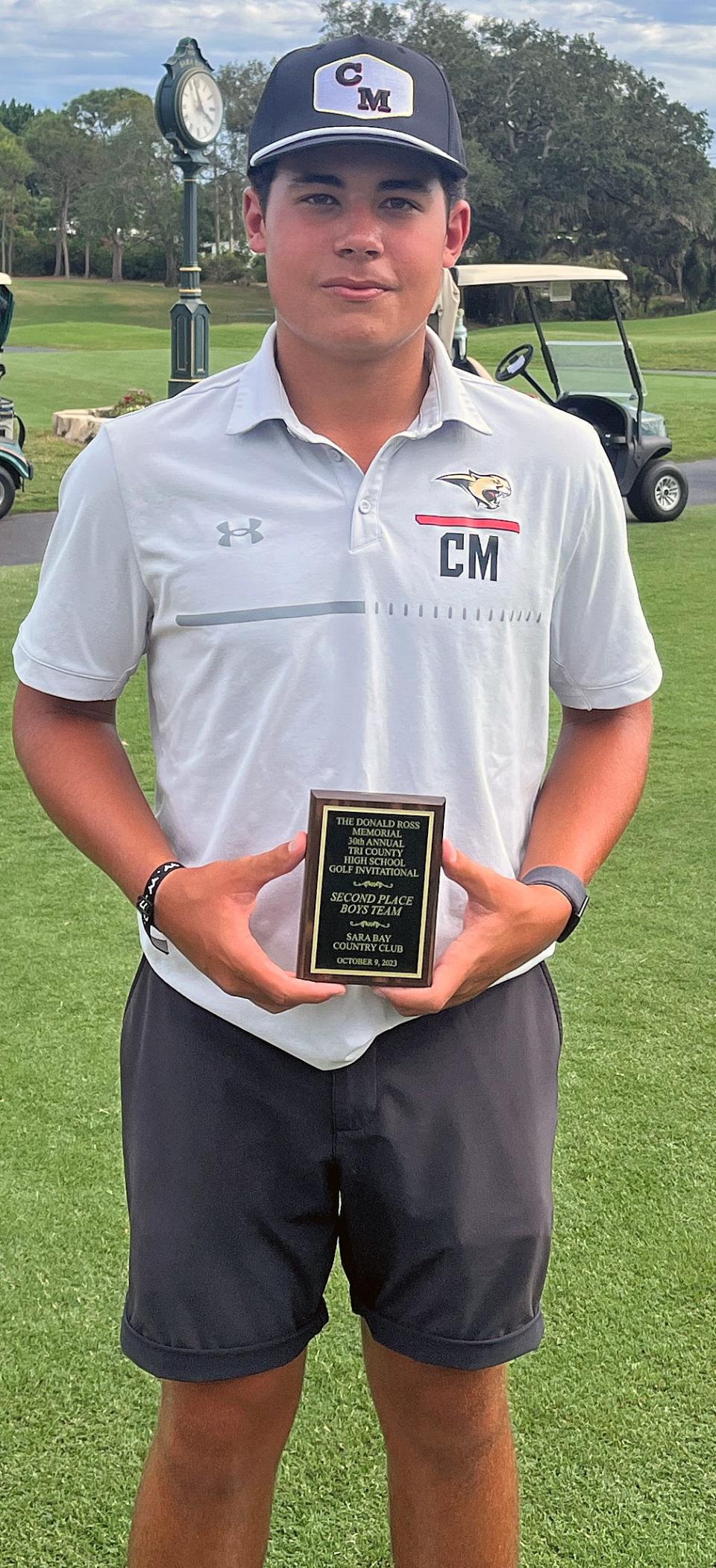 Cardinal Mooney Catholic’s Nicolas Bencomo won the boys individual title in a playoff over Parrish Community High’s Alex Angelo at the Donald Ross Memorial Invitational golf tournament Monday at Sara Bay Country Club.