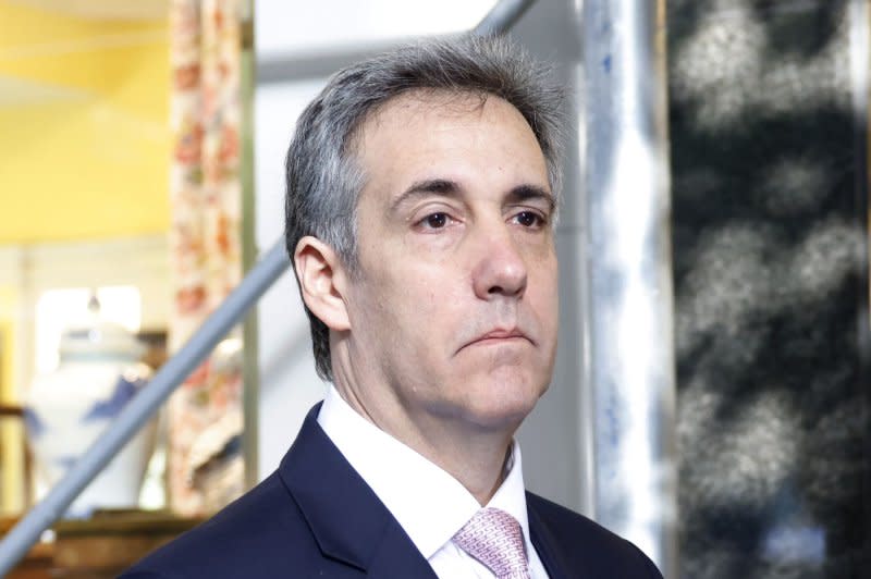 Michael Cohen, former attorney for Donald Trump leaves home Monday to make his way to court in Manhattan where he is set to be the star prosecution witness in the former president's hush-money trial. Photo by John Angelillo/UPI