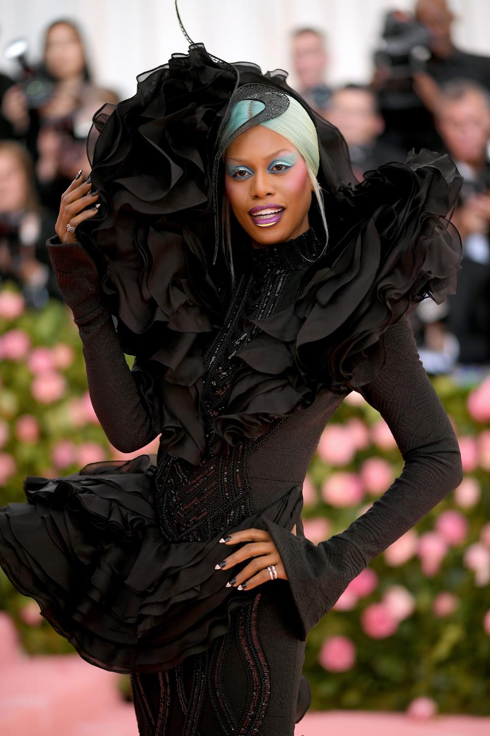 <h1 class="title">Laverne Cox in Christian Siriano wearing Anabela Chan earrings and Le Vian rings</h1><cite class="credit">Photo: Getty Images</cite>