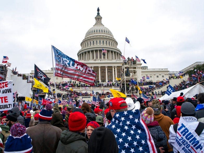 In this Jan. 6, 2021, file photo insurrectionists loyal to President Donald Trump rally at the U.S. Capitol in Washington.